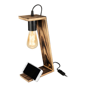 Lampa de masă Gillingham E27 Lemn masiv Negru / Aspect lemn [lux.pro]