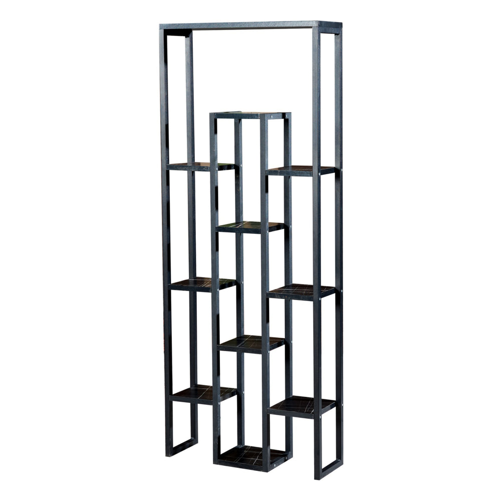 Pflanzregal Blaavandshuk 150 x 60 x 19 cm Schwarz / Marmor - Optik [en.casa] - premiumXL
