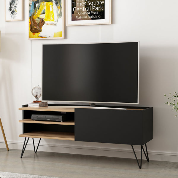 Masa TV Dronninglund cu picioare hairpin negru efect lemn [en.casa]