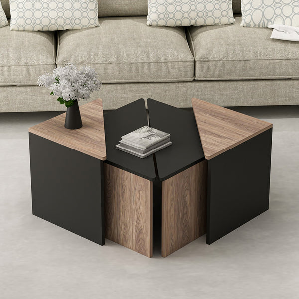 Set 4 buc masute cafea Frederikshavn stejar negru [en.casa]