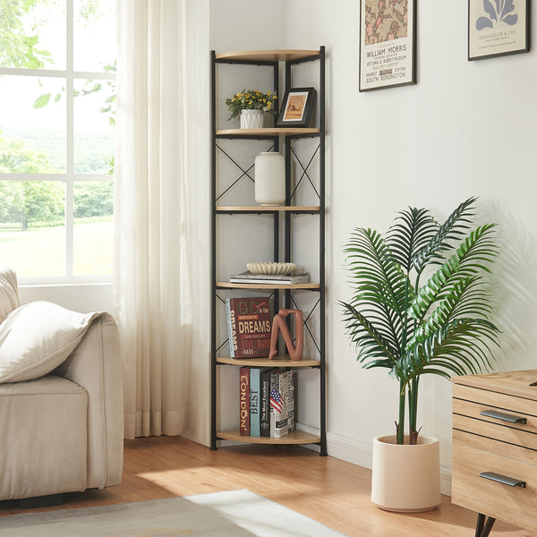 Raft de colt Ulfborg 160x30x30 cm negru/efect stejar [en.casa] 