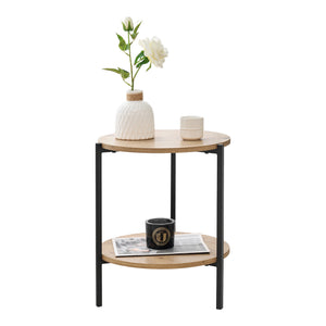 Masă laterală Kuopio 50xØ40cm Negru/Aspect lemn [en.casa]