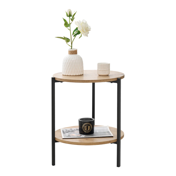 Masă laterală Kuopio 50xØ40cm Negru/Aspect lemn [en.casa]