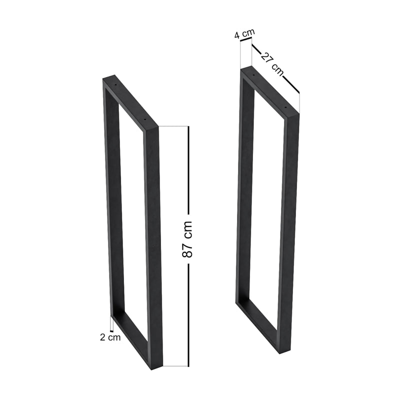 Schiță cotată Set 2 buc picioare masa Kauniainen 87x27x4cm otel negru [en.casa]