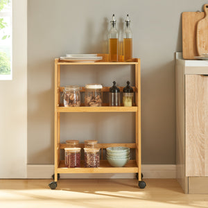 Carucior servire cu 3 rafturi Huddinge 80x53x30cm bambus natur [en.casa]