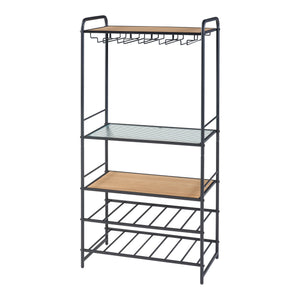 Suport sticle cu vin Hustadvika 120x61x33cm negru/efect lemn stejar/transparent [en.casa]