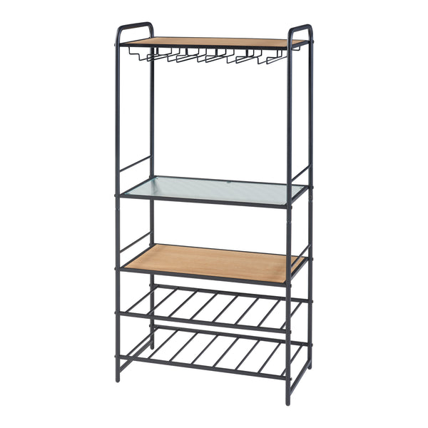 Suport sticle cu vin Hustadvika 120x61x33cm negru/efect lemn stejar/transparent [en.casa]