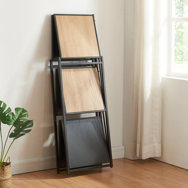 Raft pliabil Telemark 81x68x38cm negru/efect lemn stejar [en.casa]