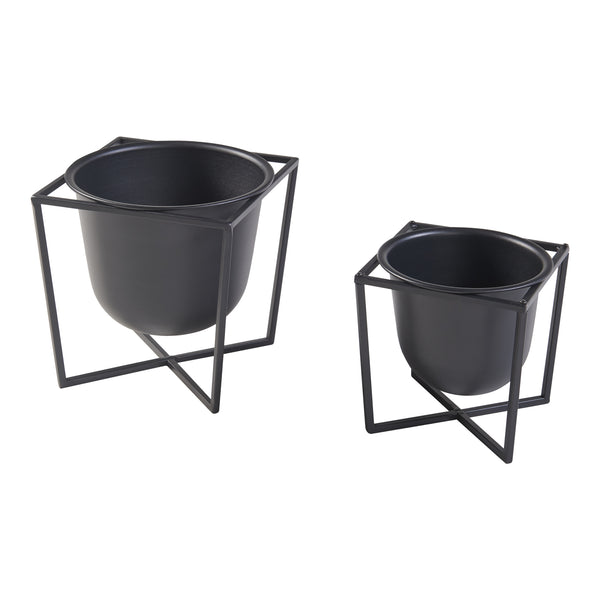 Set 2 buc suport plante masuri diferite Nordmaling metal negru [en.casa]