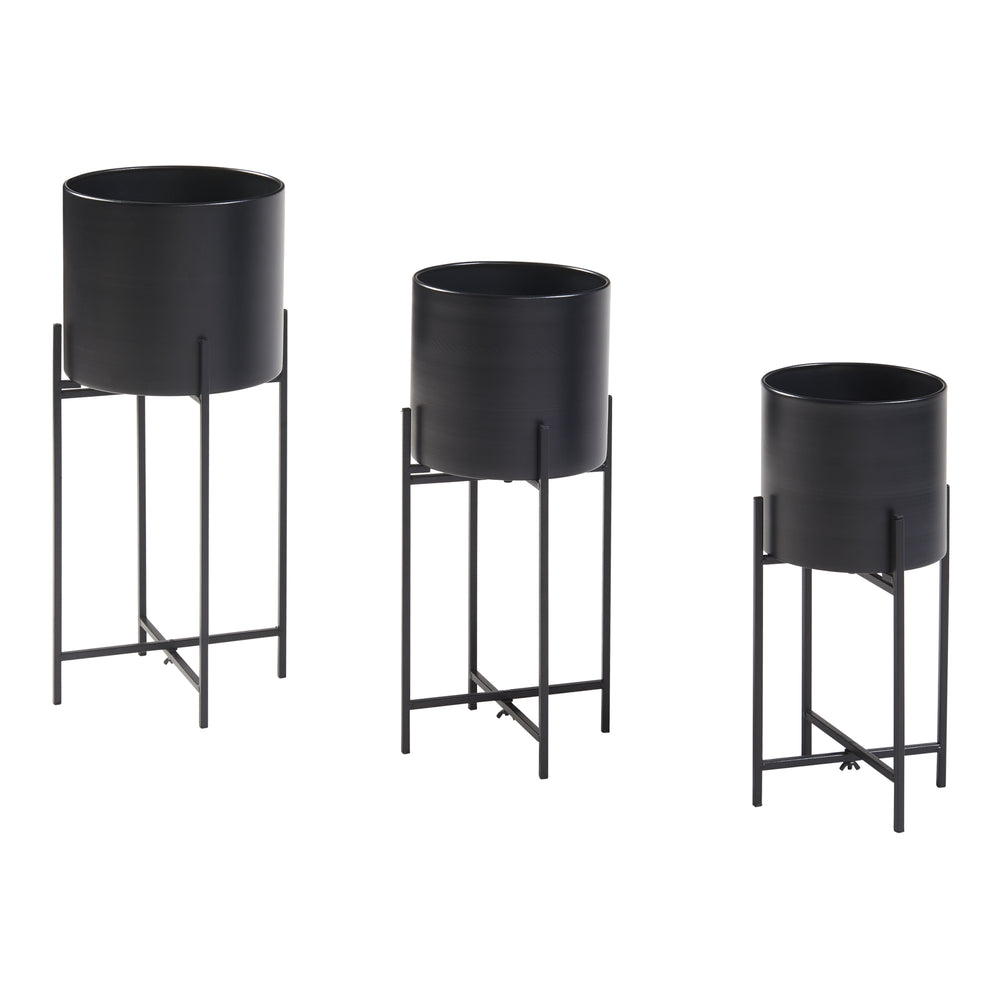 Pflanzenständer Orsa 3er Set Metall Schwarz [en.casa] - premiumXL