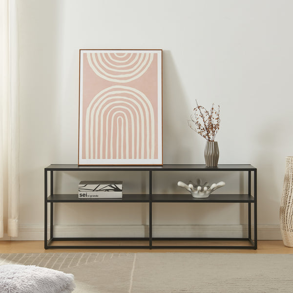 Masa TV Solund 120x30x46 cm metal negru cu 2 rafturi [en.casa]