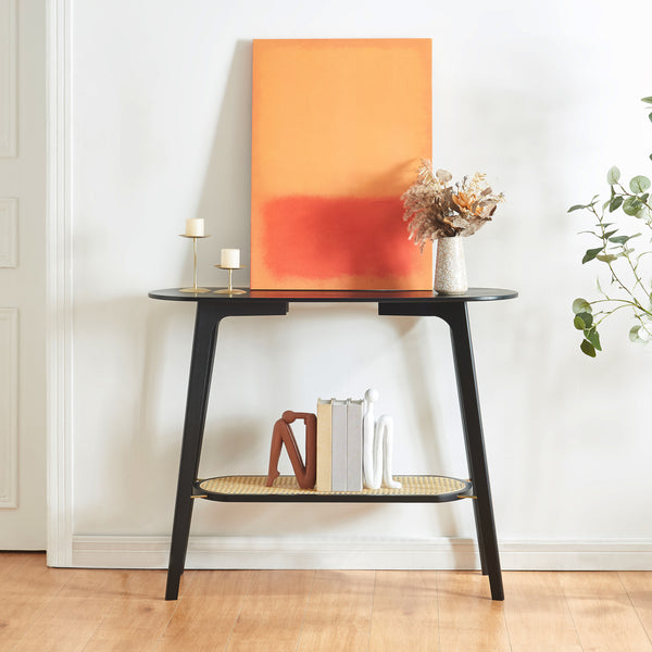 Masuta consola Taivalkoski 100x35x80cm negru/efect ratan