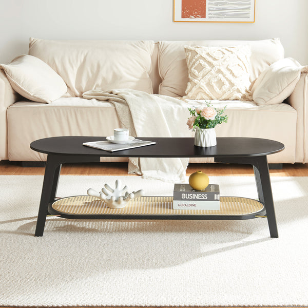 Masuta cafea Taivalkoski 120x43x40cm negru/efect ratan [en.casa]