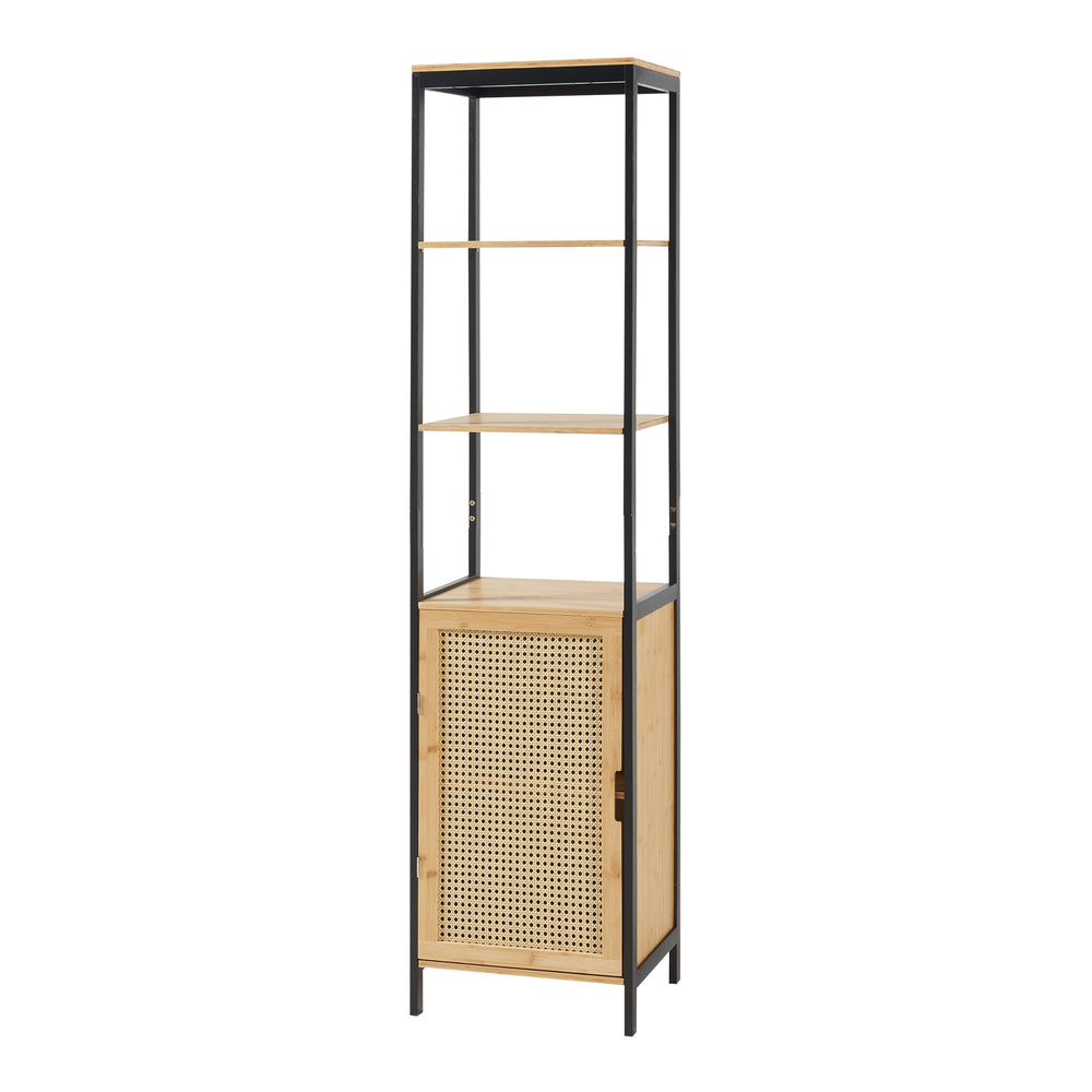 Hochschrank Tervola 172x40x35cm Bambus Schwarz [en.casa] - premiumXL