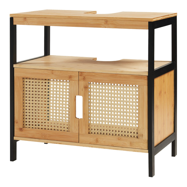 Dulap sub chiuvetă Tervola 60x60x35 cm Negru/Bambus [en.casa]
