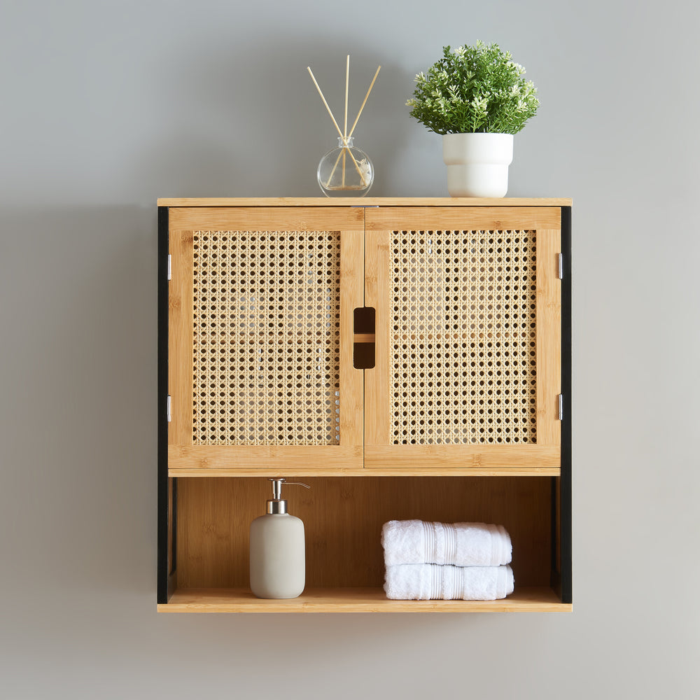 Dulap perete Tervola 60x60x20cm MDF bambus natur negru [en.casa]