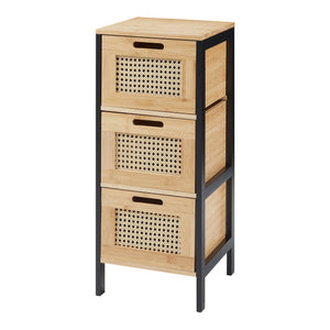 Comoda cu 3 sertare Tervola 72x30x30cm MDF bambus plastic natur negru [en.casa]