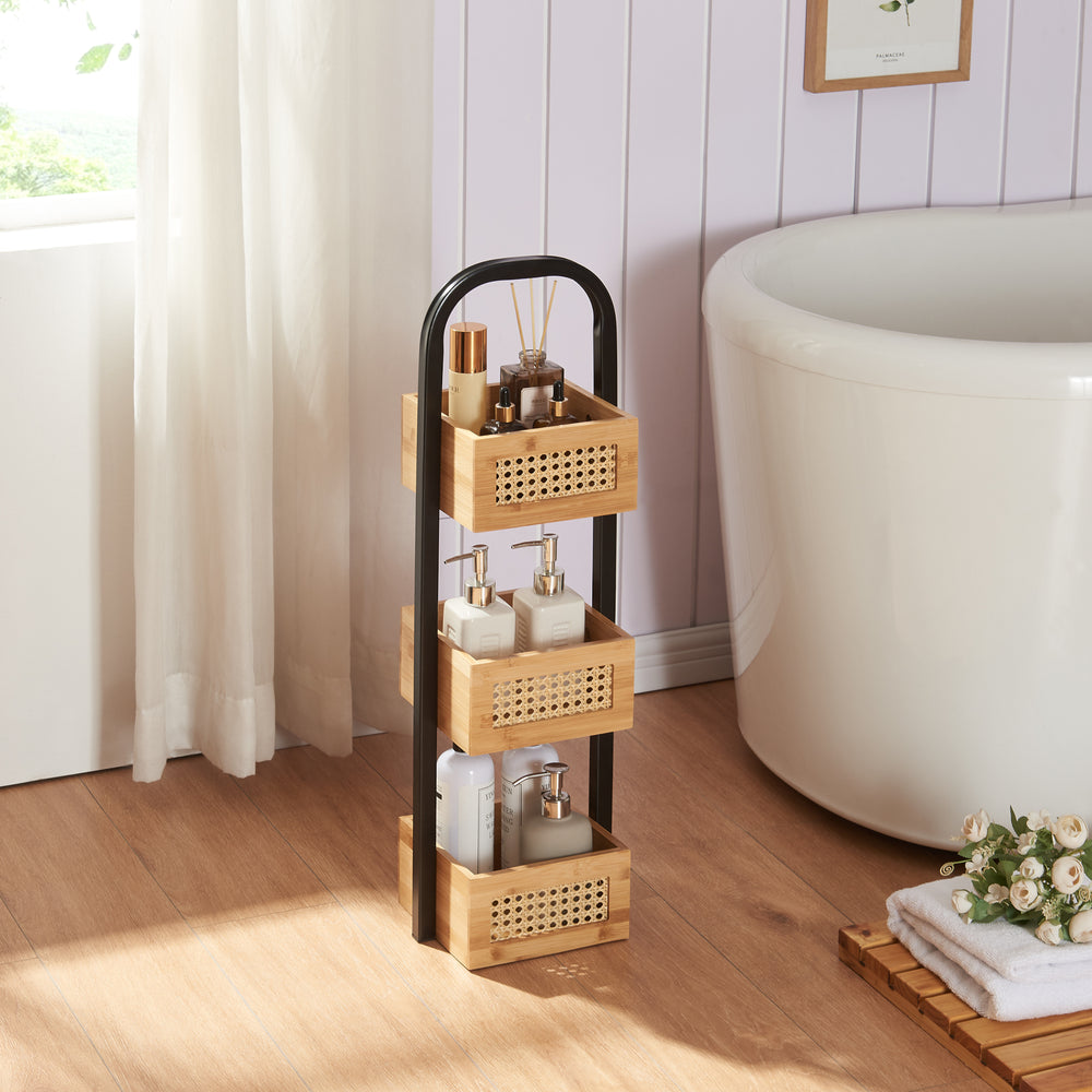 Badezimmerregal Tervola 73x23x19 cm Schwarz/Bambus [en.casa] - premiumXL