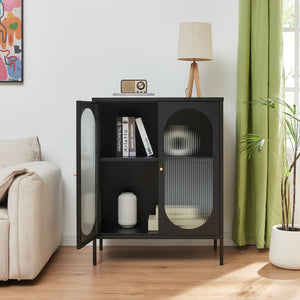 Comoda Karlskrona 101,5x80x40 cm otel sticla negru mat [en.casa]