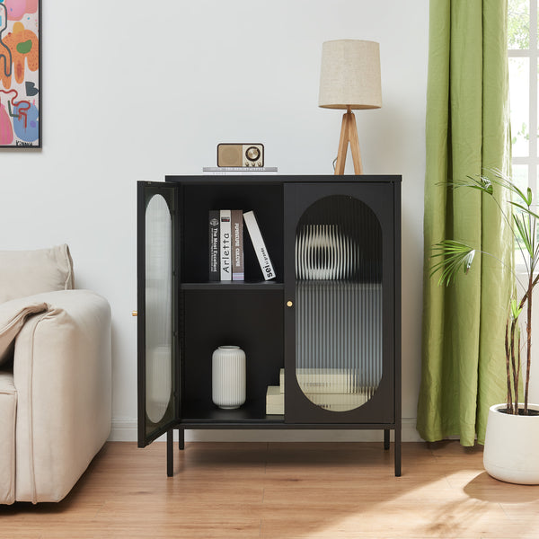 Comoda Karlskrona 101,5x80x40 cm otel sticla negru mat [en.casa]