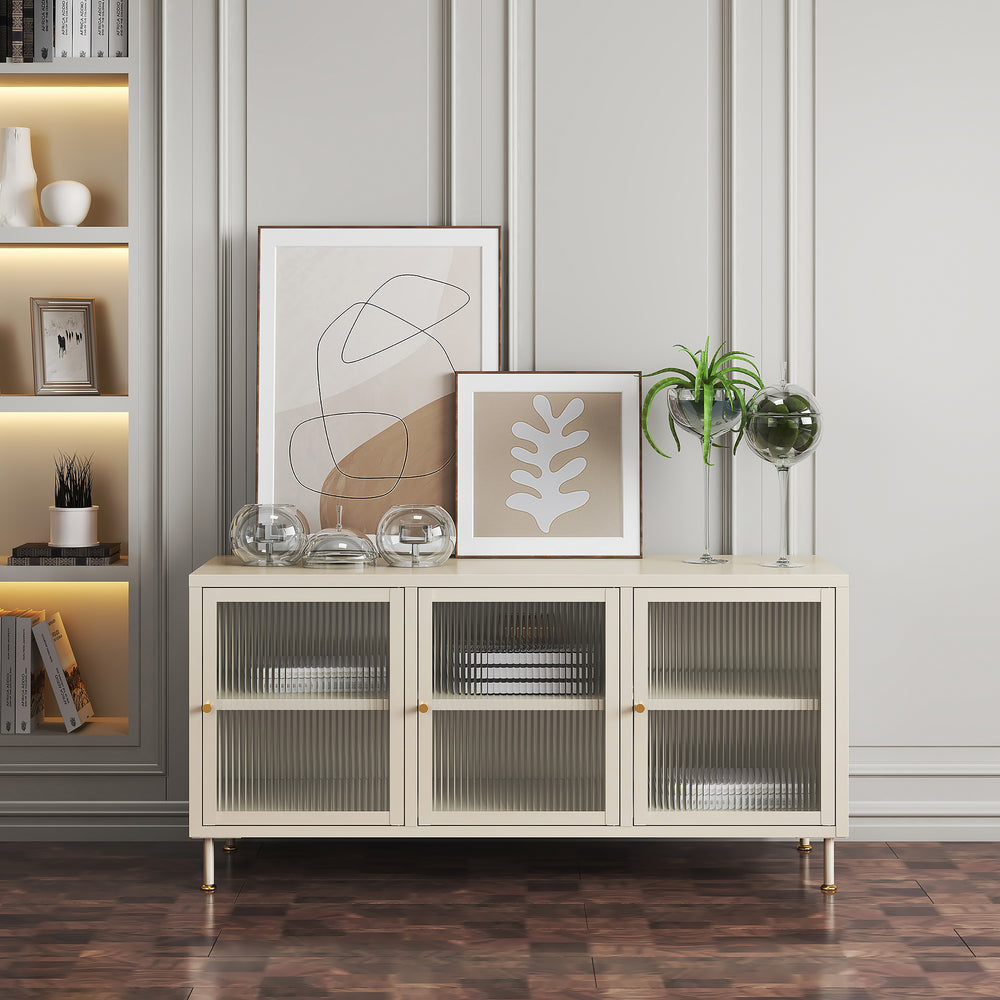 TV - Schrank Lindau Stahl 120x40x59 cm Cremeweiß [en.casa] - premiumXL