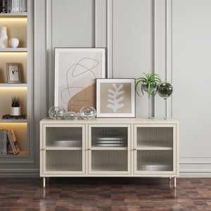 Comoda TV Lindau 120x40x59 cm cu 3 usi crem deschis [en.casa]