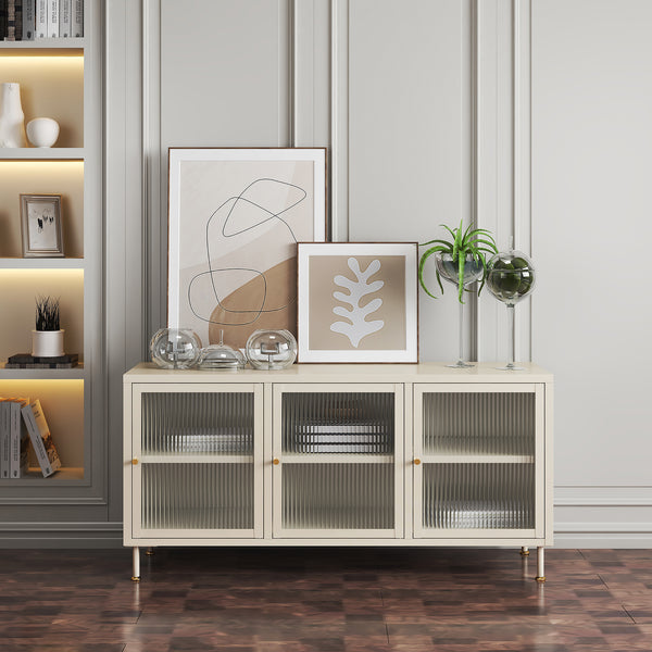 Comoda TV Lindau 120x40x59 cm cu 3 usi crem deschis [en.casa]