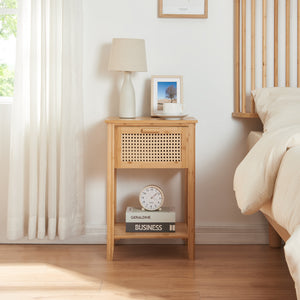Noptiera cu sertar Leirfjord 60x40x35cm bambus plastic natur [en.casa]