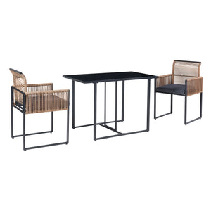 Set masa si 2 scaune gradina Accadia otel sticla negru maro gri [casa.pro]