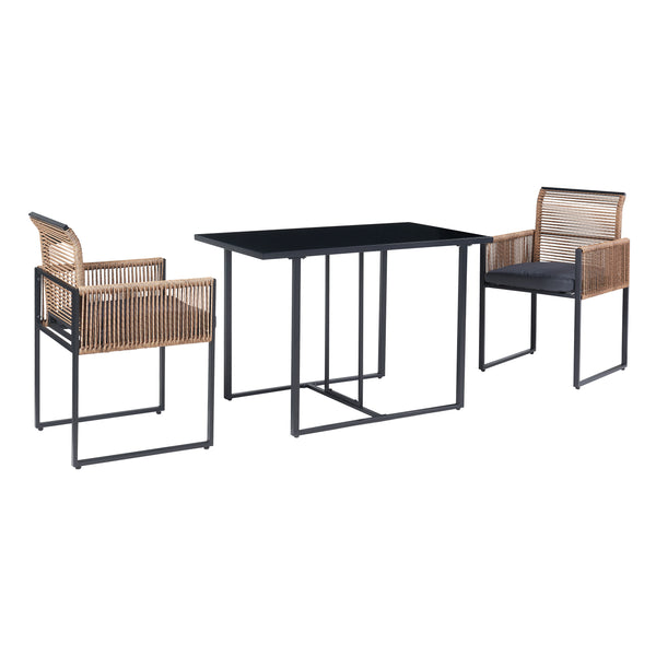 Set masa si 2 scaune gradina Accadia otel sticla negru maro gri [casa.pro]