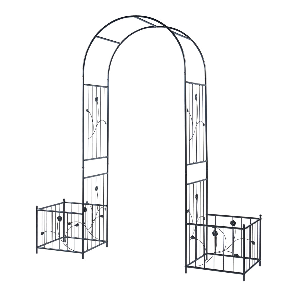 Pergola pentru trandafiri cu jardiniere Barisciano 220x202x50cm otel negru [casa.pro]