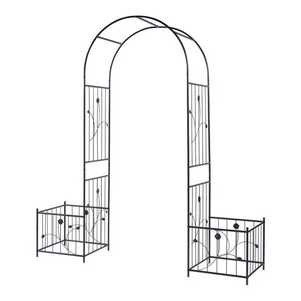 Pergola pentru trandafiri cu jardiniere Barisciano 220x202x50cm otel negru [casa.pro]