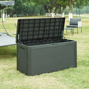 Lada depozitare gradina Atella 122x54,5x65cm negru efect ratan [casa.pro]