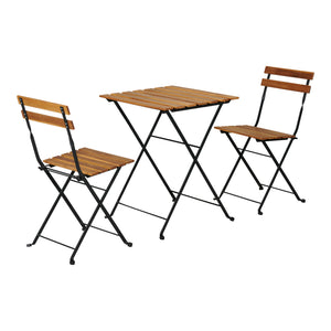 Set bistro 3 piese pliabil gradina Bovino otel lemn negru natur [casa.pro]