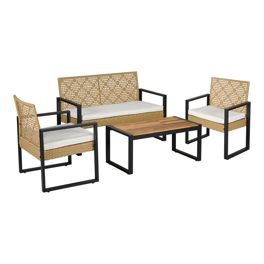 Set mobilier gradina 4 piese Calciano 1 masa 1 banca 2 scaune efect ratan bej [casa.pro]