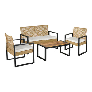 Set mobilier gradina 4 piese Calciano 1 masa 1 banca 2 scaune efect ratan bej [casa.pro]