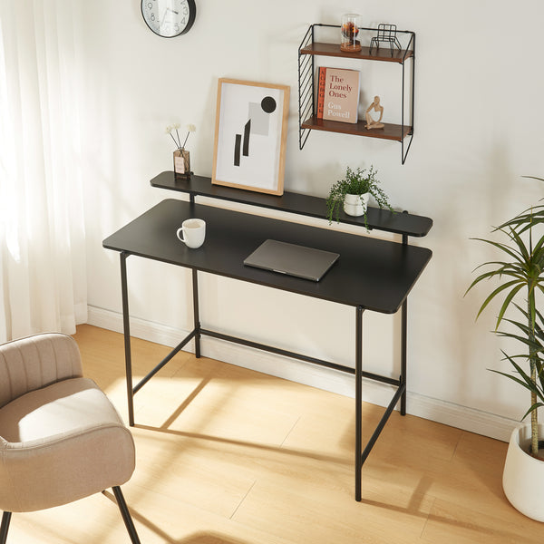 Birou cu raft superior Samnanger 120x55x88cm otel PAL negru [en.casa]