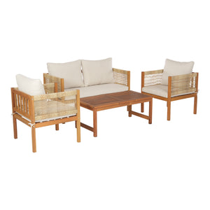 Set 4 piese mobilier gradina Cannole salcam si poliratan efect lemn bej [casa.pro]