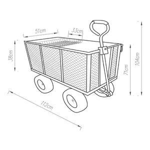 Carucior gradina cu pereti mobili si zavor Corropoli 112x51cm 550kg otel negru galben [pro.tec]