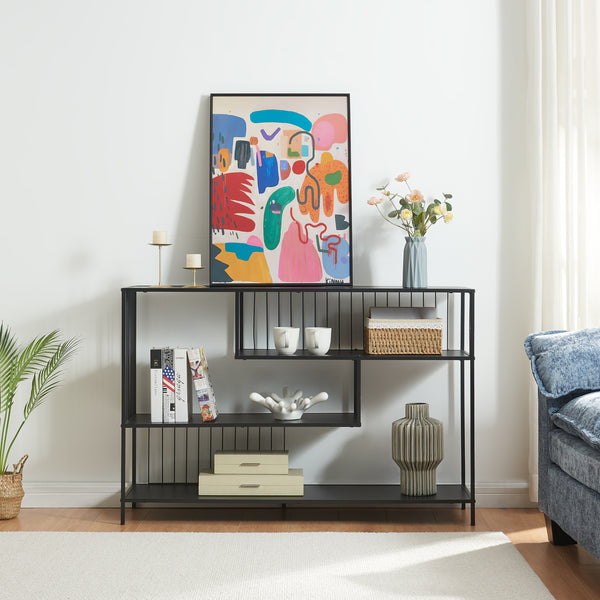 Masa consola cu 3 rafturi Oxelösund 120x33x80cm metal PAL negru [en.casa]