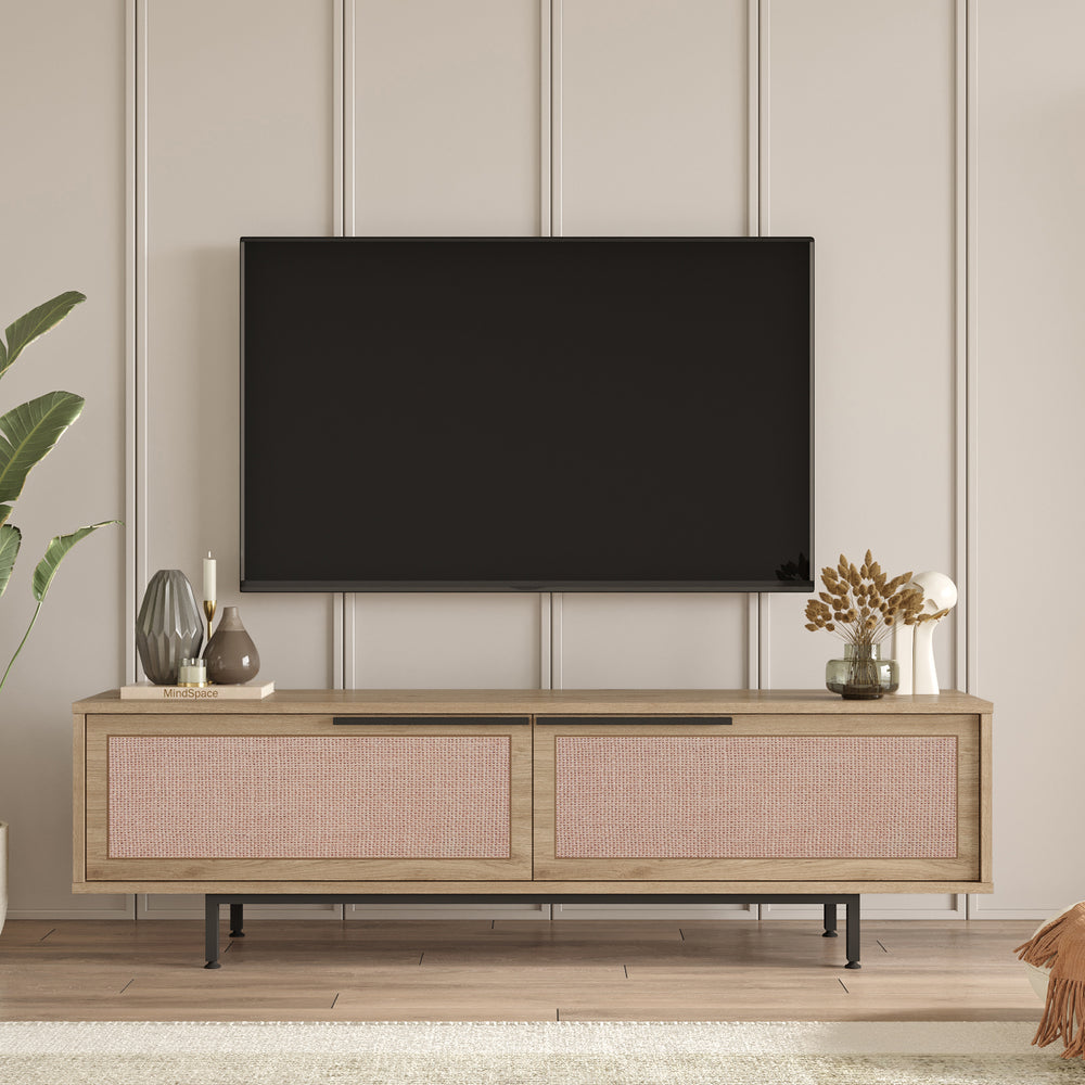 TV Schrank Kvænangen Eichen - und Rattanoptik [en.casa] - premiumXL