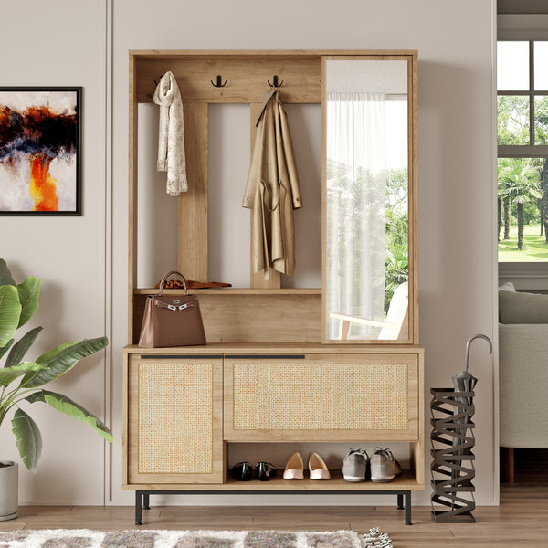 Garderobă compactă Kvænangen 78x112x36 cm aspect stejar/ratan [en.casa]