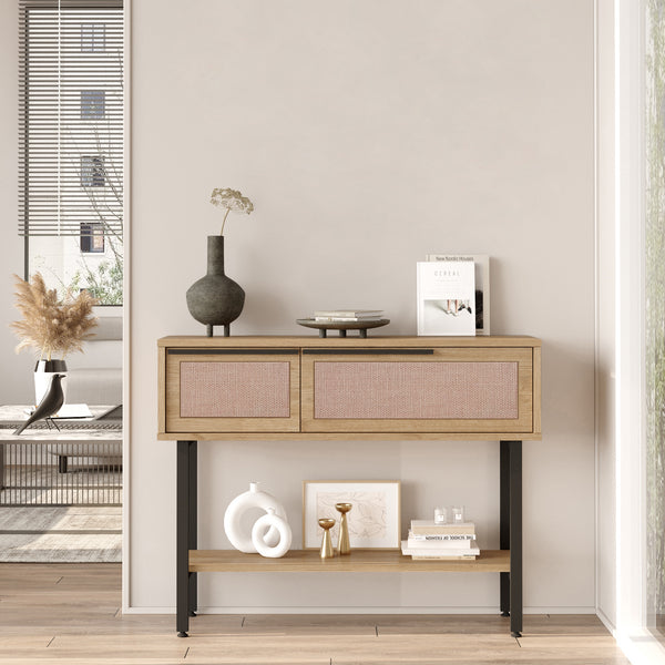 Masa consola Kvænangen 100x29,5x76cm efect stejat/efect ratan [en.casa]