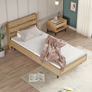 Pat 1 persoana Kvanangen 200x100cm lemn stejar efect ratan [en.casa]