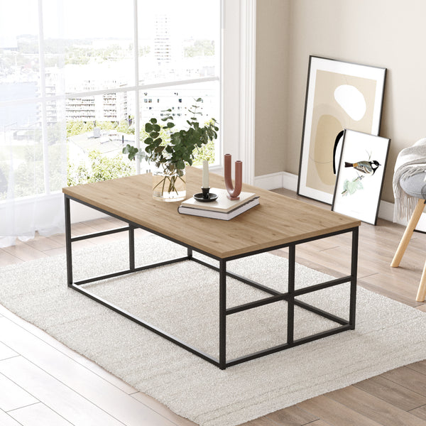 Masuta cafea cu cadru metalic Velendi 100x60x40cm stejar negru [en.casa]