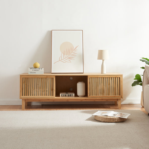 Comoda TV cu 2 usi glisante Ypäjä  150x42x50 cm bambus [en.casa]