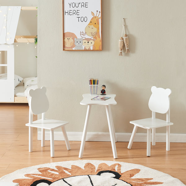 Set masa copii cu 2 scaune design ursulet Panjang alb [en.casa]