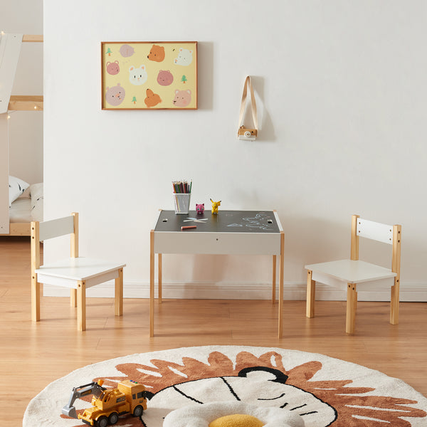 Set masa cu 2 scaune copii si tabla desenat Smedjebacken natur alb negru [en.casa]