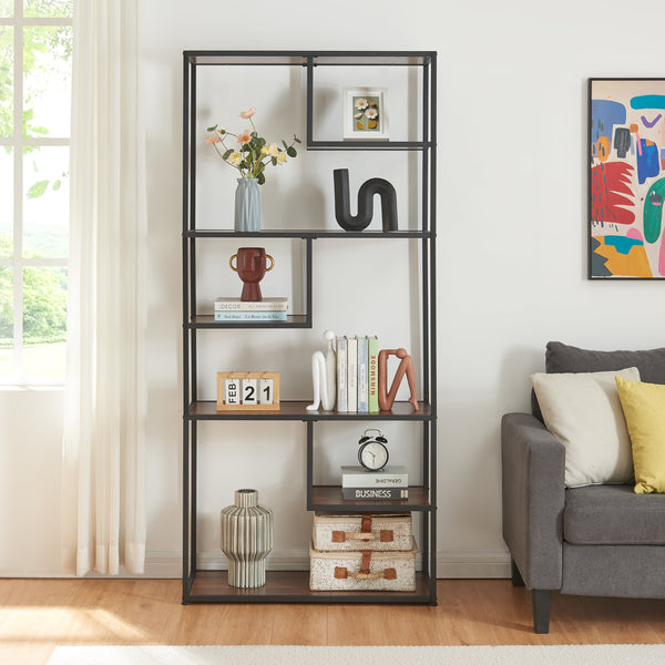 Raft carti Østre 180x83x34cm metal pal negru/nuc [en.casa]