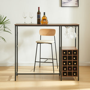 Masa bar cu suport 15 sticle vin Trøndelag 120x40x105cm otel PAL negru/nuc [en.casa]